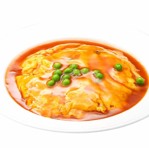 カニ玉/揚げ豆腐の甘酢あんかけ