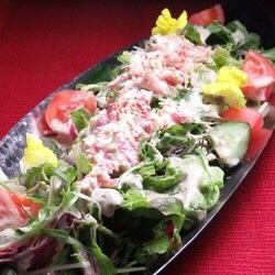 Salad with plenty of crab meat and crab miso