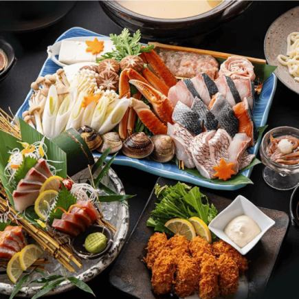 冬季限定！《飲み放題付》豪華てっさ焼き蟹つきの◆プレミアムうおまん鍋コース