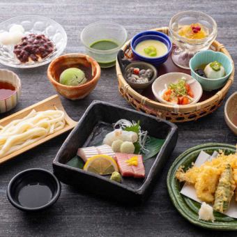 [Lunch only] Matcha Anmitsu included! Flower basket and tempura sashimi set meal