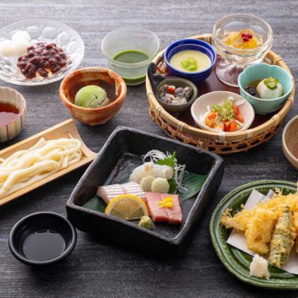 【昼限定】抹茶あんみつ付！花かごと天婦羅のお造り御膳