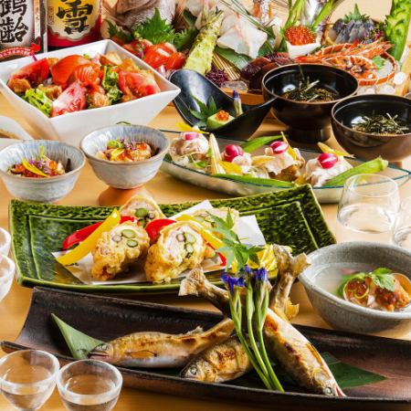 【附2小时无限畅饮】时令鱼和特制混合荞麦面◎竹套餐【共8道菜品5,500日元→4,500日元】