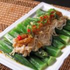 Enoki and okra dressing/double-pot meat