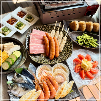 【需預約】8道菜！附120分鐘無限暢飲！僅限露台座位！海濱BBQ套餐！