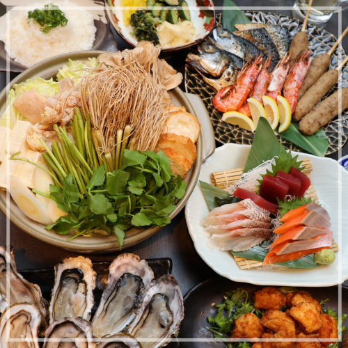 包含仙台香芹和牡蠣涮涮鍋的七道菜套餐!包含120分鐘的高級暢飲,包括東北地區當地清酒和生啤酒。