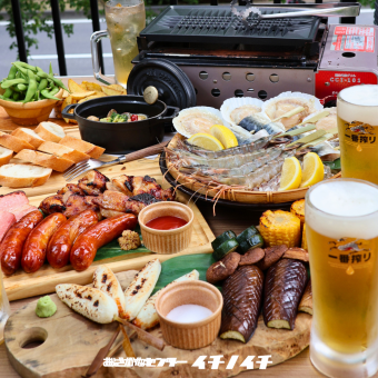 【6/1開始】クーポン利用で7000円⇒6000円 浜焼き＆肉盛りBBQコース 地酒も飲める飲み放題120分