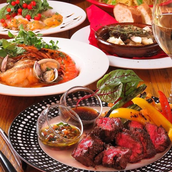 Popular No. 1 [Same day OK] You can eat domestic beef skirt steak and shrimp and mushroom ajillo! 2 hours all-you-can-drink [luxury course]