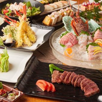 3小時無限暢飲「高級套餐」共10道菜 ◆螃蟹天婦羅、握壽司、鮪魚、龍蝦等。