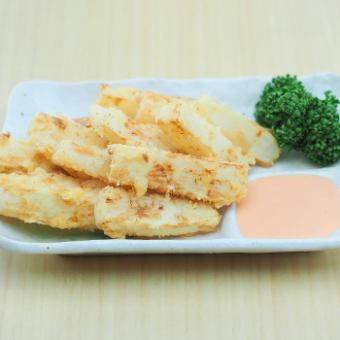 Deep-fried long potato mentaiko sauce