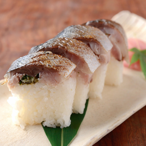 Specialty mackerel sushi takeout available
