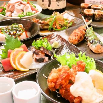 [Popular "Den" dishes gathered] Satisfying course! All-you-can-drink for 120 minutes with 8 dishes including 3 types of sashimi and 3 types of yakitori (Last order 30 minutes before) ⇒ 4000 yen