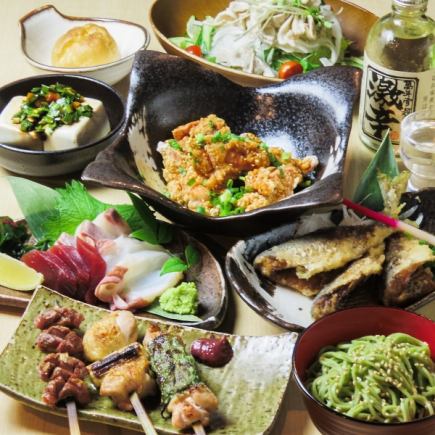 鮮魚南蛮漬や炭火焼鶏・ネギトロ巻き・茶そば等全9品◎120分飲み放題付(Lo.30分前)5500円(税込)