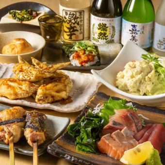 刺身盛り合わせ・ヤンニョムチキン・炭火焼鶏等全8品◎120分飲み放題付(Lo.30分前)4500円(税込)