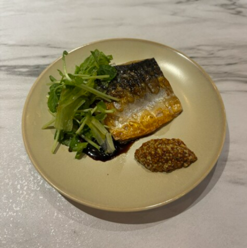 サバの鉄板焼き　バルサミコ味醂