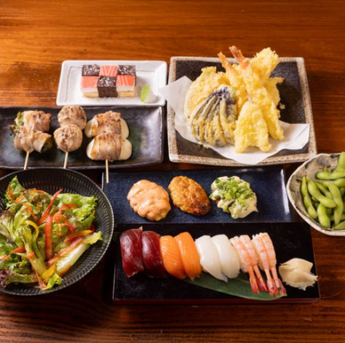 【オニハソトコース】寿司と天ぷらに自慢のつくね、やさい巻きも！飲み放題付き4000円(税込)