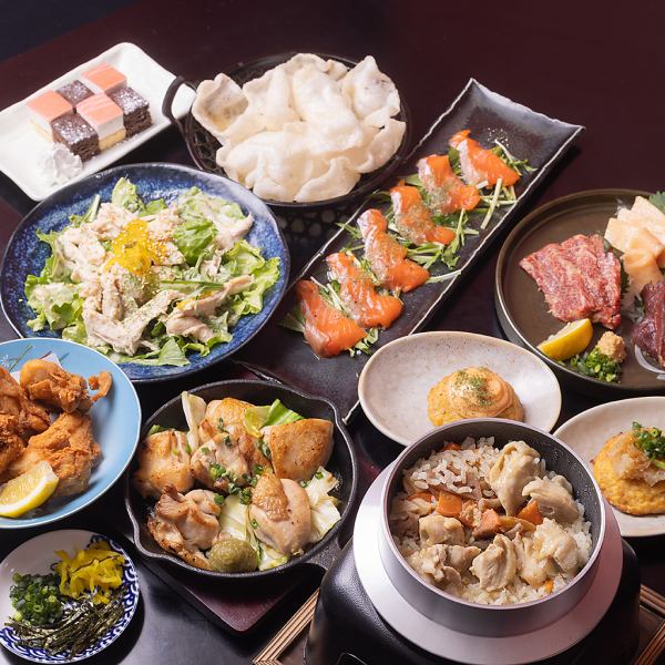 【鶏と馬刺しの極みコース】当店自慢の鶏料理と馬刺したっぷりのいいとこどりコースです。