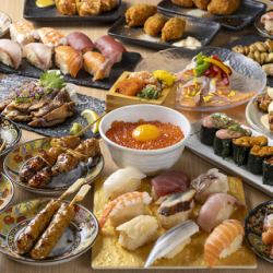 【烤鸡串、肉汤火锅、寿司无限量畅吃及饮品，2小时】共111道菜品