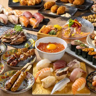 [Yakitori, Motsunabe, and Sushi All-You-Can-Eat Course (3 Hours)] 111 Items Total (Includes All-You-Can-Drink)