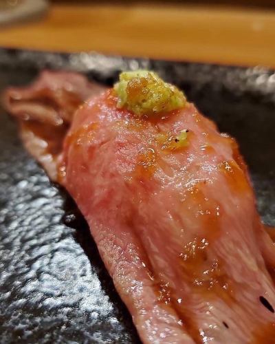 The A5 grade Japanese black beef sushi is exquisite