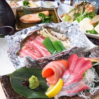 【適合特殊場合】主菜是用八丁味噌烤的國產牛肉，還有5種鮮魚！<附120分鐘無限暢飲>5,800日元