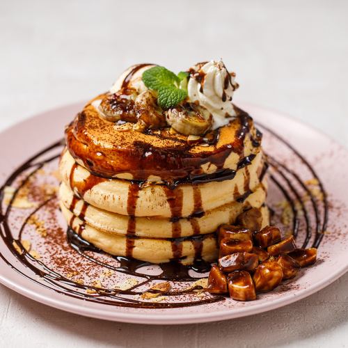 Chocolate and fried banana pancakes