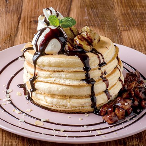 2 chocolate and baked banana pancakes