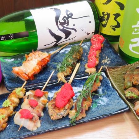 NEW [Luxurious Grilled Skewers] Course: Grilled Saisai Chicken Skewers/Assorted 3 Types of Sashimi etc. 2 hours all-you-can-drink included 6000 yen → 5000 yen