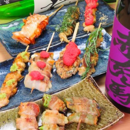 ＮＥＷ【串焼が食べたい】コース　やきとり/やきとん/創作串　全10品３Ｈ飲み放題付☆