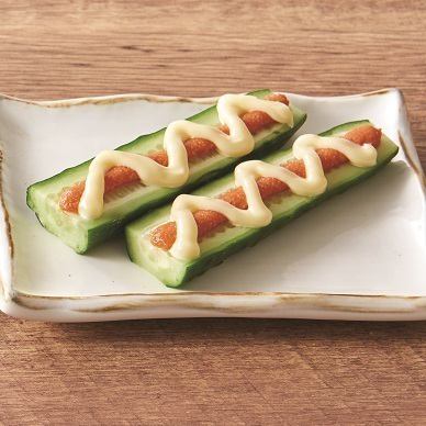 Cucumber topped with pollack roe mayonnaise