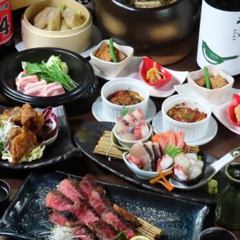 A heartfelt, exquisite course including charcoal-grilled A5-grade Wagyu beef and assorted sashimi! 7,000 yen