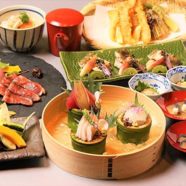 【美味(びみ)会席】本鮪等の刺身五種盛、ズワイ蟹と季節野菜の天麩羅<全9品>