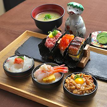 【平日予約専用】お手軽ランチ★SNSで話題!おちょこ丼 & 手巻き 6種セット