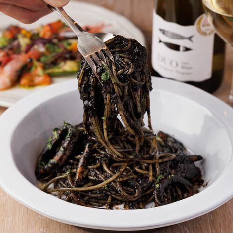 Squid ink ragout spaghetti