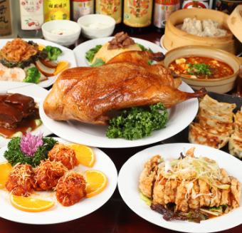 All-you-can-drink for 2.5 hours at a leisurely pace! Classic Chinese course with 10 dishes including shrimp chili, famous oil limp chicken, Chengdu mapo, and Peking duck.