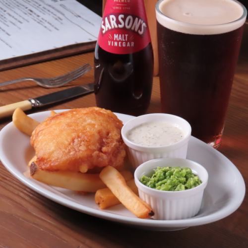 Fish & Chips with Homemade Tartar Sauce & Malt Vinegar