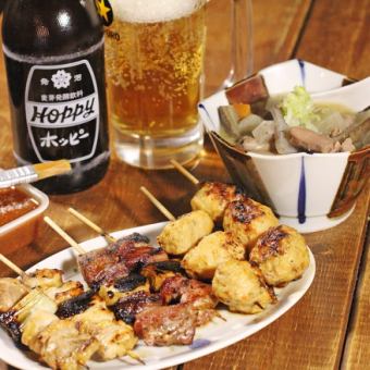 【2h飲み放題付き◎生ビール、ホッピーもOK】焼鳥やもつちゃんこ鍋全5品コース！3850円(税込)