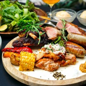 【slash自慢の4種肉料理を贅沢に味わうBBQコース！】120分飲み放題付き全8品