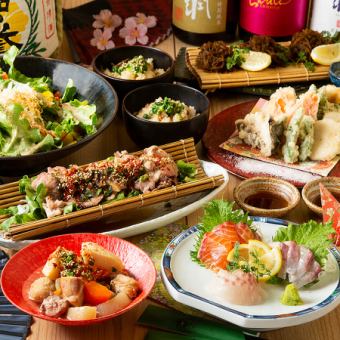 For welcoming and farewell parties♪ 3 kinds of fresh fish x seared chicken x Nakatsu fried chicken x chicken steak [8 dishes/all-you-can-drink included] Irodori course