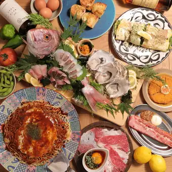 【特別な日に】お好み焼き、瀬戸内海鮮刺盛、名物コウネ 9品スペシャルコース120分飲放！6500円