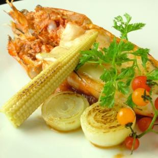 Teppanyaki of spiny lobster ~ Camembert with bucket ~
