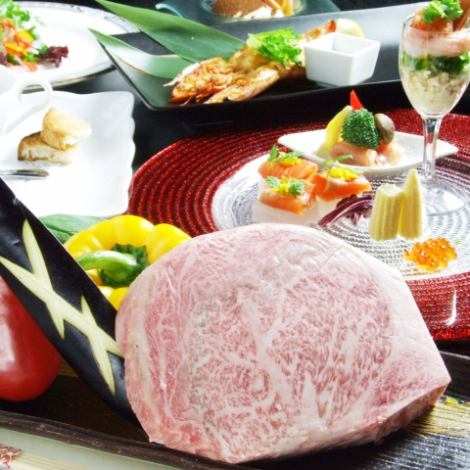 [For anniversaries and special celebration dinners] Hot pepper value course! A5 rank Japanese black beef loin 16,500 yen included