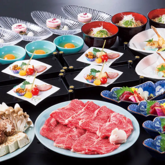 Domestic Kuroge Wagyu beef sukiyaki course (7,500 yen for food only)