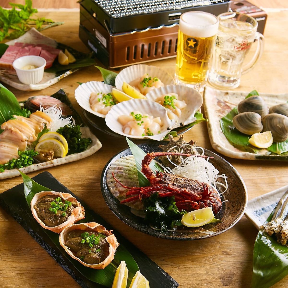 "Ise lobster gorgeous grilled & carefully selected beef sushi course" with all-you-can-drink for 3 hours 3280 yen