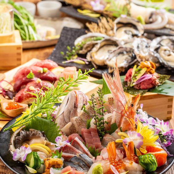 推薦宴會和酒會的無限暢飲套餐，其中包括我們特製的內臟火鍋和3種生魚片拼盤。