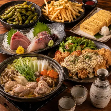 【満腹コース】鮮魚二種盛りに、秋野菜の和風鍋を堪能。2時間飲み放題＋料理7品4000円
