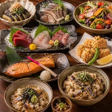 【魚三昧×秋の味覚コース】市場直送の海鮮を様々な調理法で提供。2時間飲み放題＋料理8品4500円