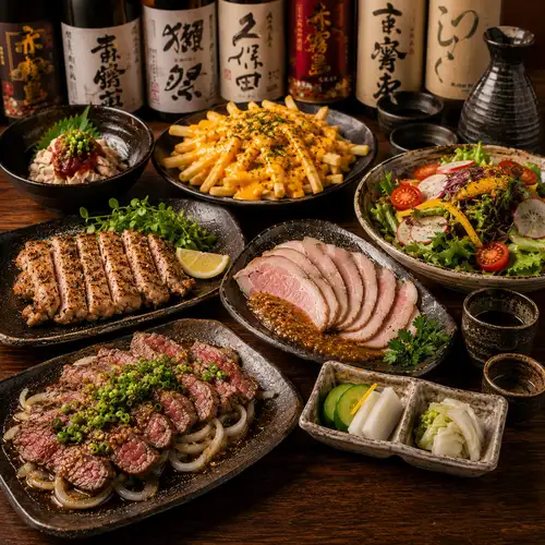 【고기 삼매 코스】 호쾌하게 구운 고기, 차분히 저온 조리 고기.고기 삼매.2시간 음료 무제한+요리 8품 4500엔