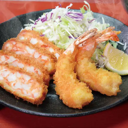 The ultimate shrimp cutlet and shrimp tempura set meal