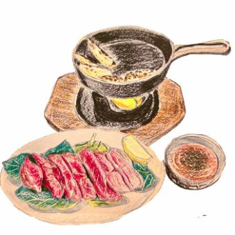 淡路牛の赤身ステーキテーブルコンロ焼き（特製オニオンソース）