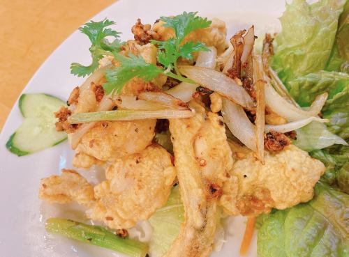 Crispy fried frog with garlic butter